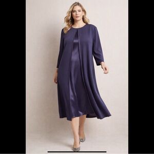 Jones New York Elegant Layered Dress 16W Formal Midi Purple Evening